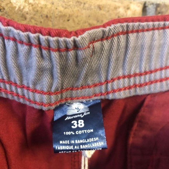 *Havana Jim Mens Shorts Size 38 Red Zip Draw String 100% Cotton Comfort Pockets - Picture 4 of 10